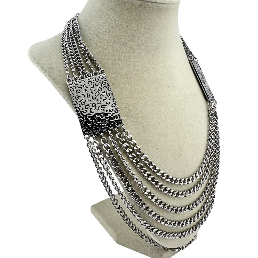 David Sigal Modern Multichain Swirl Pattern Silver Tone Designer 22” Necklace